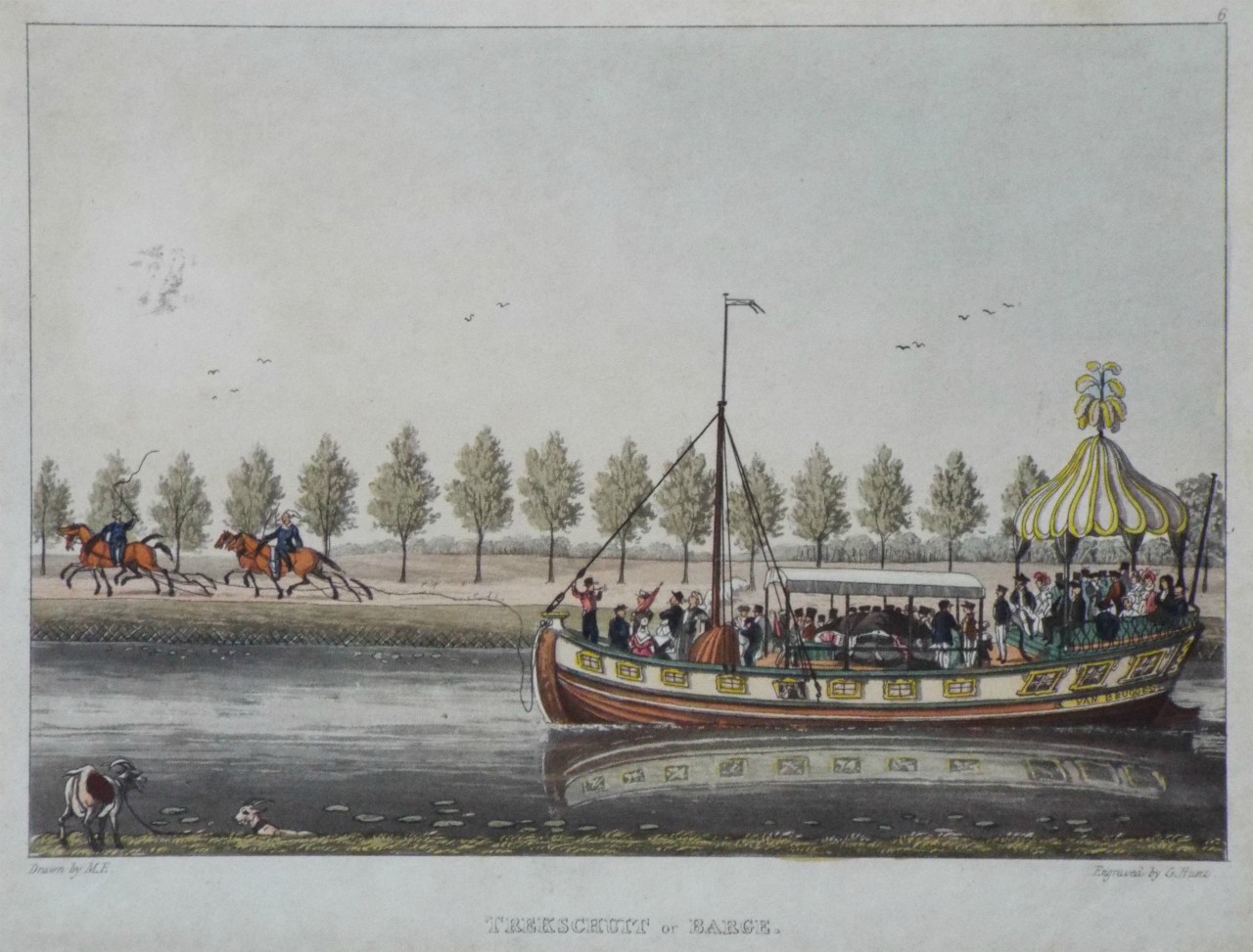 Aquatint - Trekschuit or Barge. - Hunt