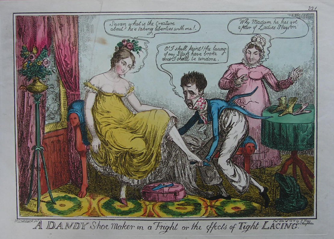 Etching - A Dandy Shoe Maker in a Fright or the effects of Tight Lacing - Cruickshank