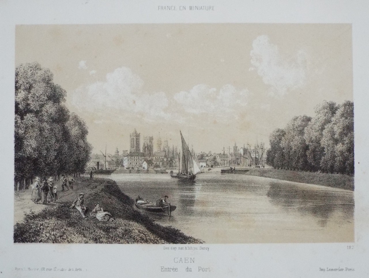 Lithograph - Caen Entree du Port. - 