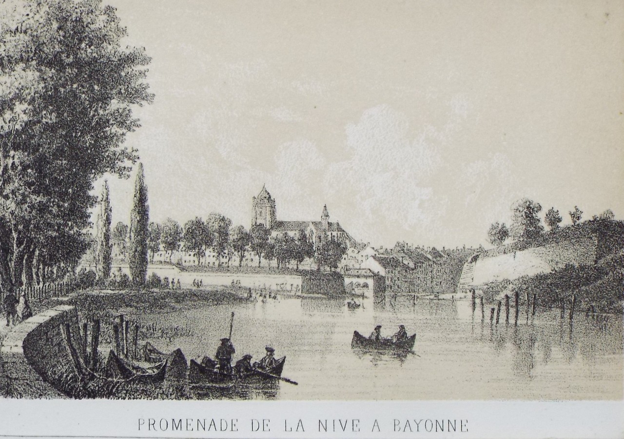 Lithograph - Promenade de la Nive a Bayonne