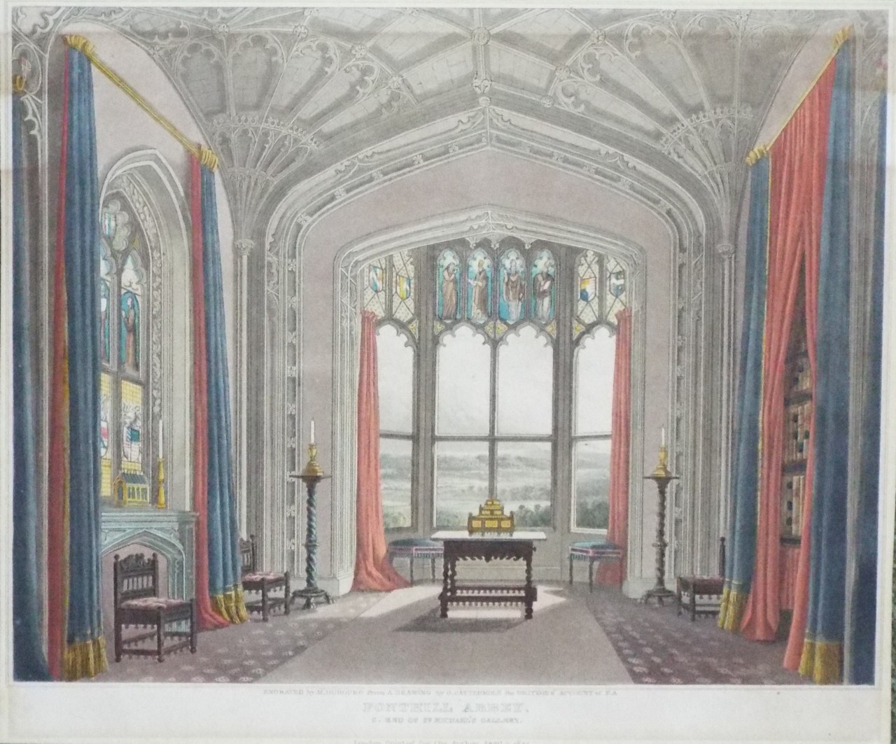 Aquatint - Fonthill Abbey. S.End of St.Michael's Gallery. - Dubourg
