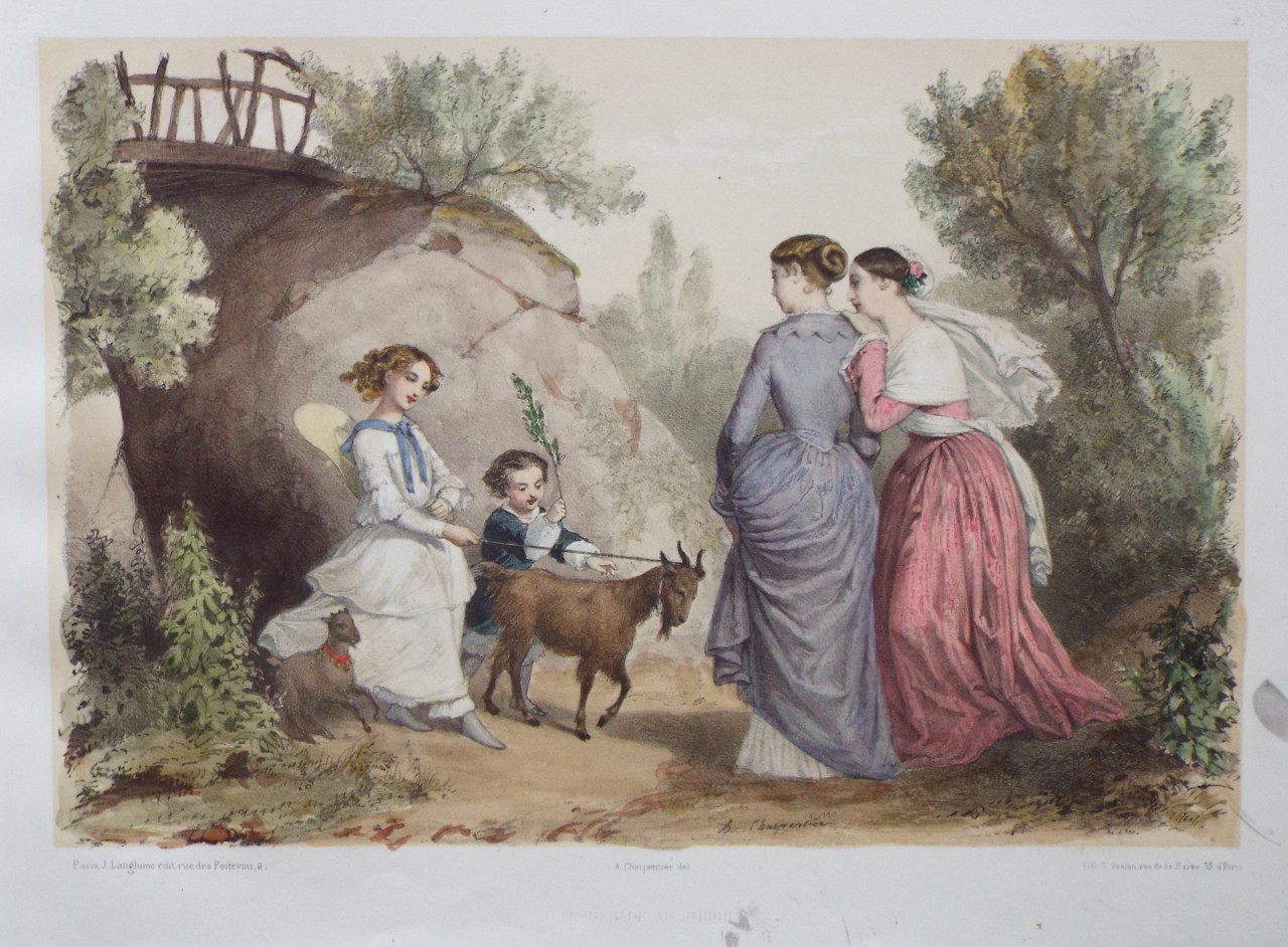 Lithograph - Promenade au Jardin. - Charpentier