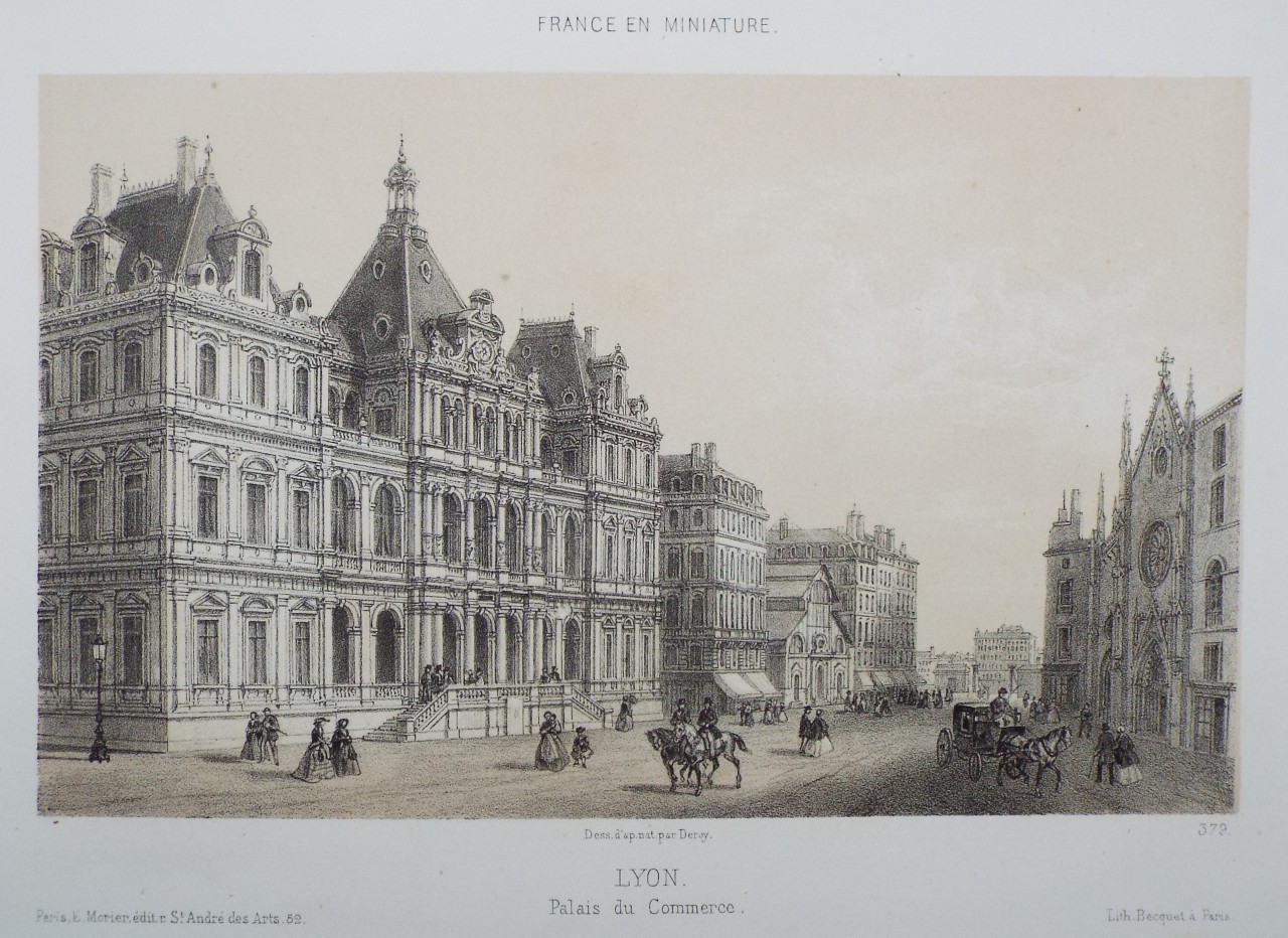 Lithograph - Lyon. Place du Commerce. - 