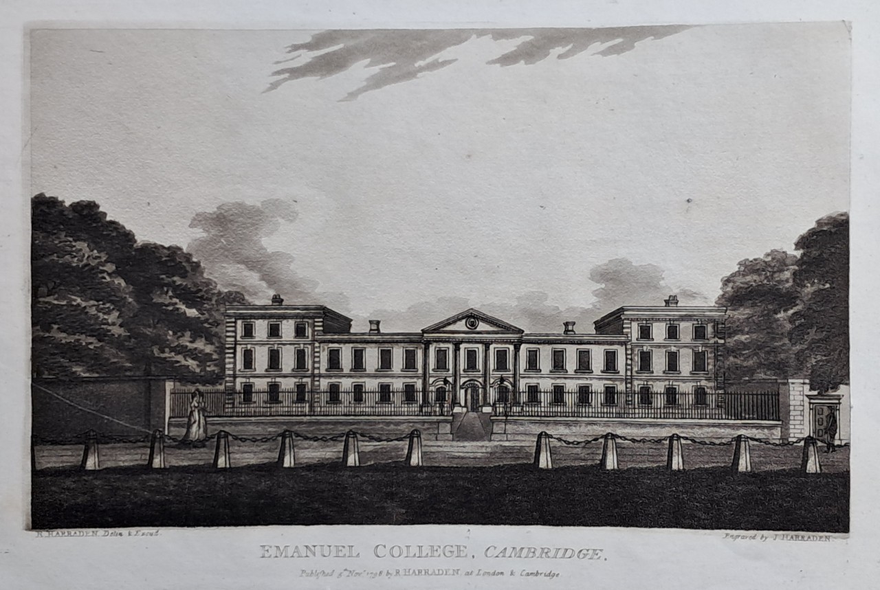 Aquatint - Emanuel Colleg, Cambridge. - Harraden