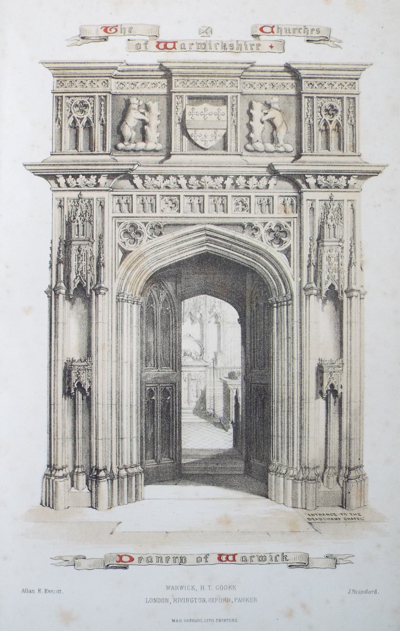Lithograph - (Saint Mary's, Warwick) Entrance to the Beauchamp Chapel - Brandard
