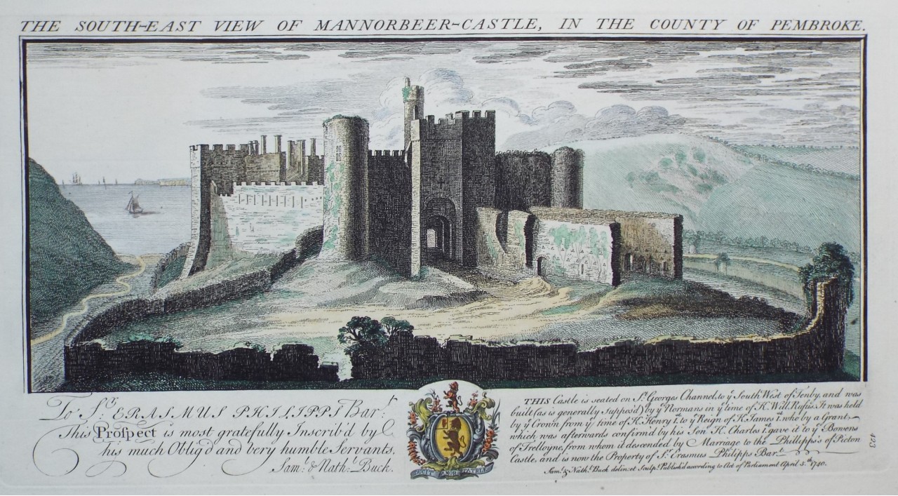 Print - The South-East View of Mannorbeer-Castle, in the County of Pembroke. - Buck