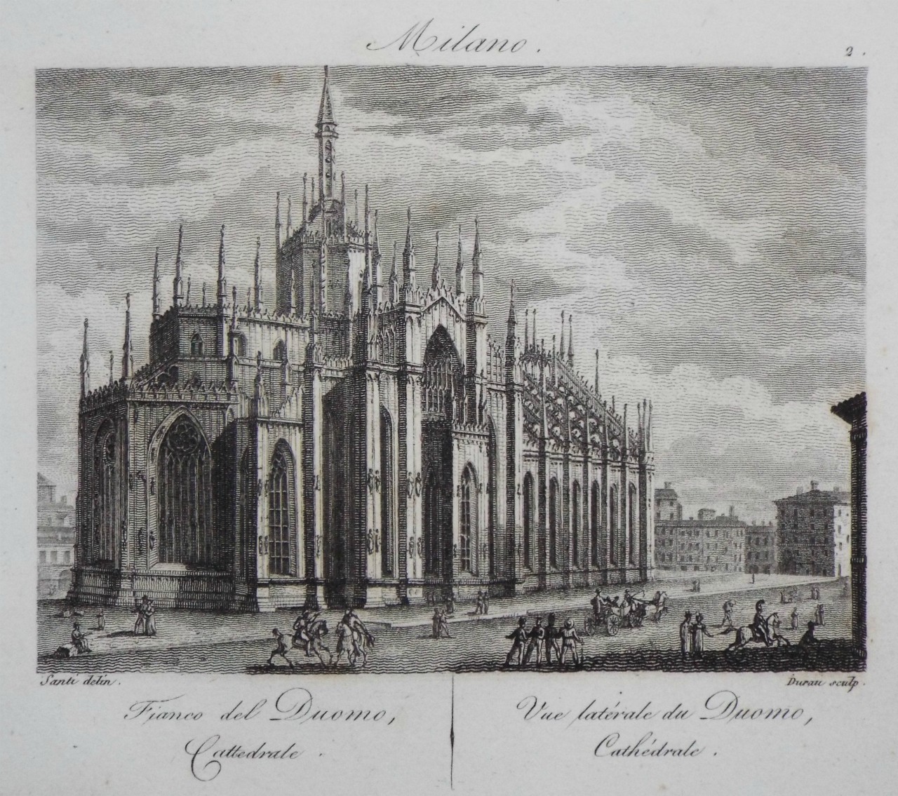 Print - Milano. Franco del Duomo, Cathedrale. Vue laterale du Duomo, Cathedrale. - 