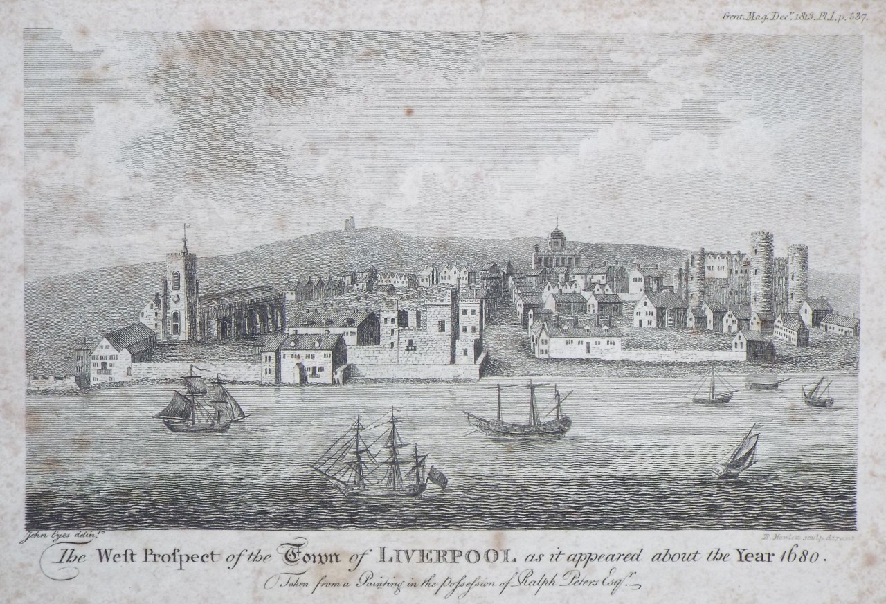 Print - The West Prospect of the Town of Liverpool, as it appeared about the Year 1680. - Howlett