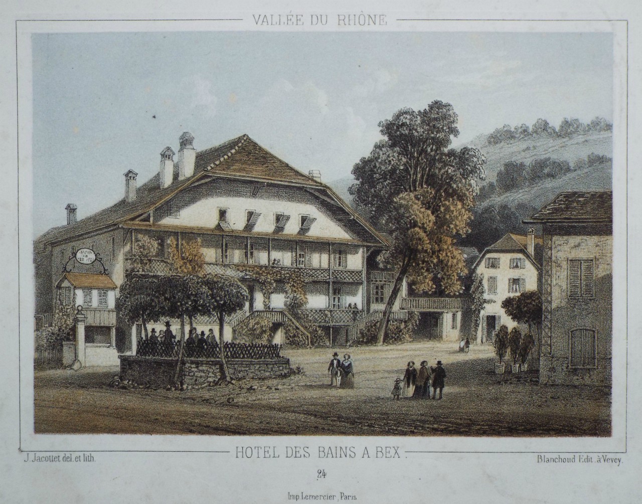 Lithograph - Vallee du Rhone Hotel des Bains a Bex. - 