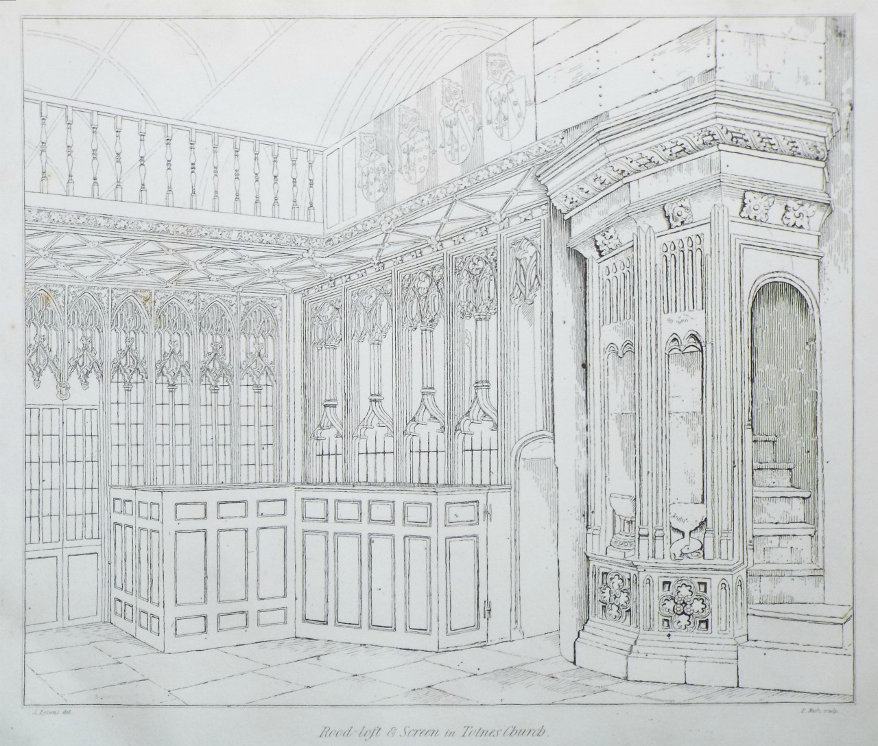 Print - Rood-loft & Screen in Totnes Church. - Nash