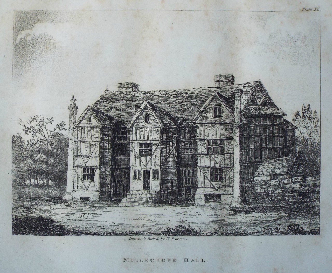 Etching - Millechope Hall. - Pearson