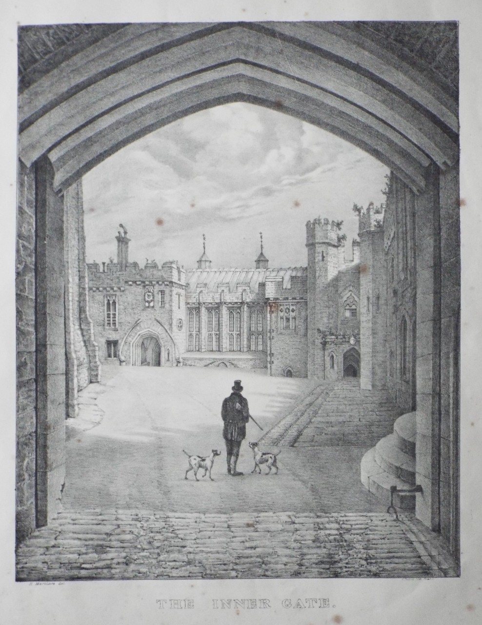 Lithograph - The Inner Gate. (of Berkeley Castle) - Marklove