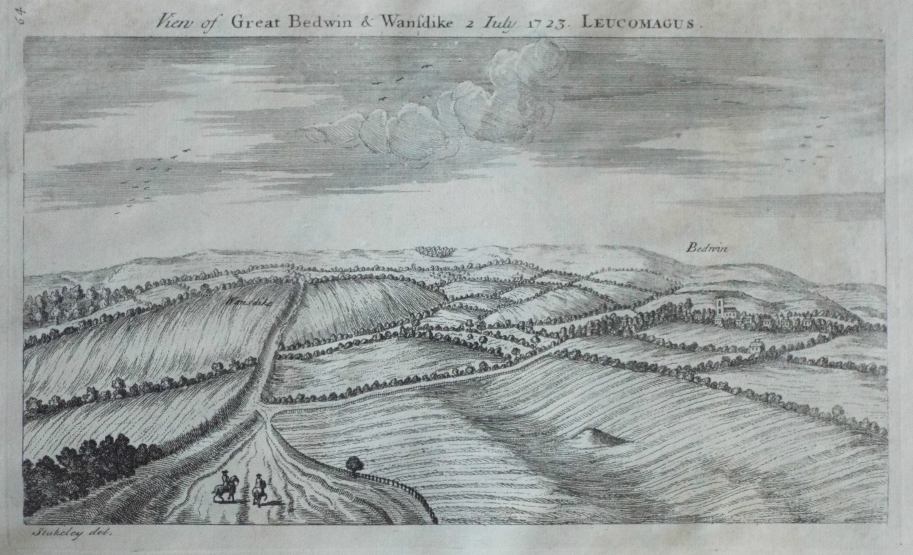 Print - View of Great Bedwin & Wansdike 2 July. 1723. Leucomagus.