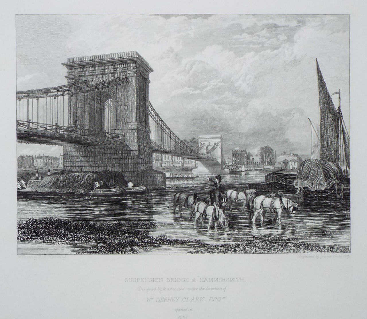 Print - Suspension Bridge at Hammersmith - Cooke