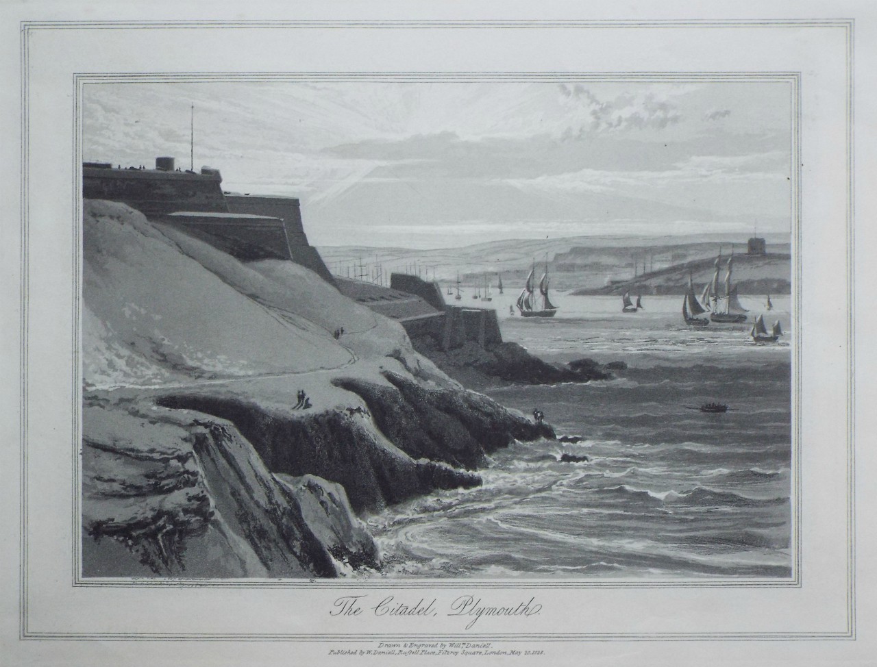 Aquatint - The Citadel, Plymouth. - Daniell
