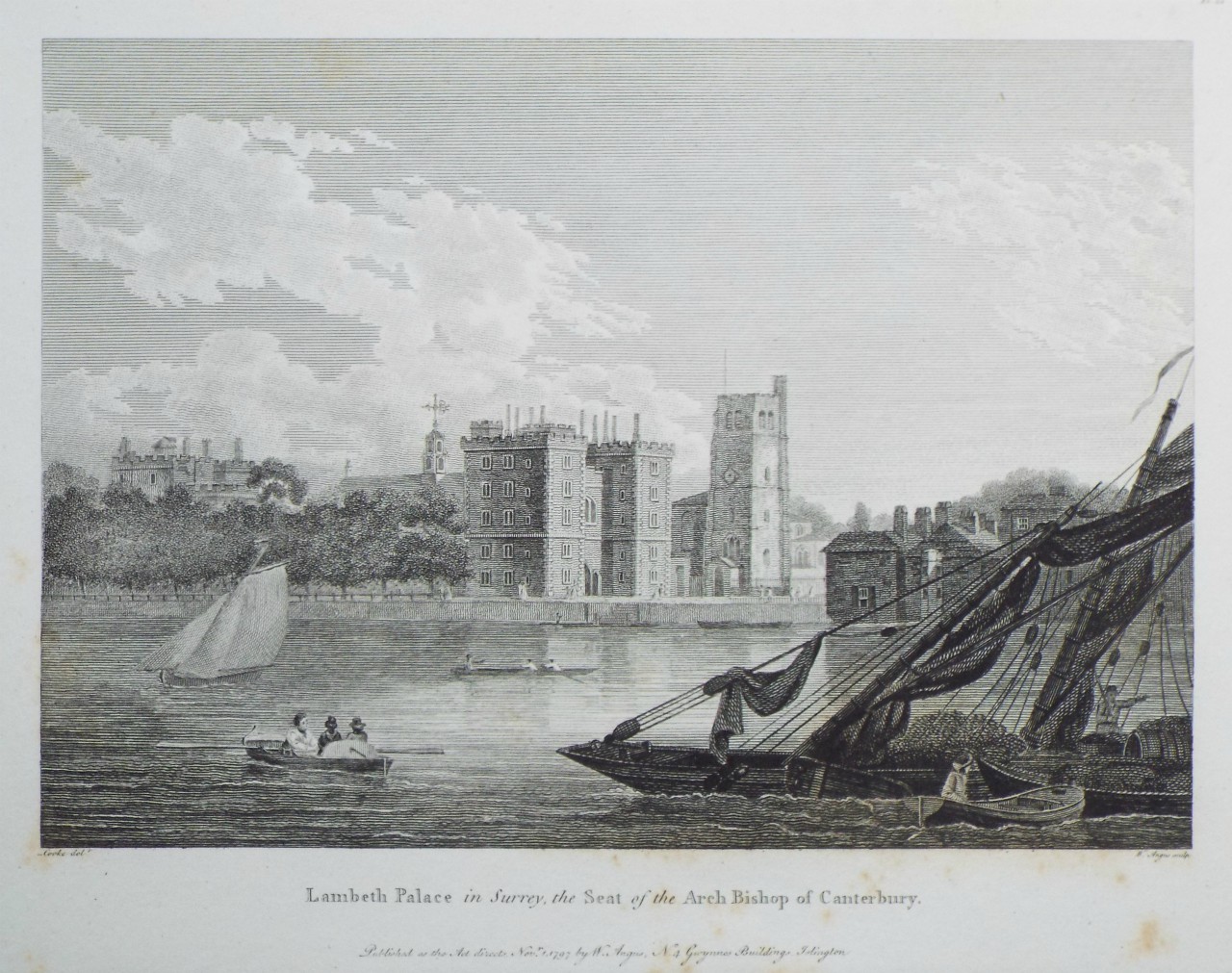 Print - Lambeth Palace in Surrey, the Seat of the Arch Bishop of Canterbury. - Angus