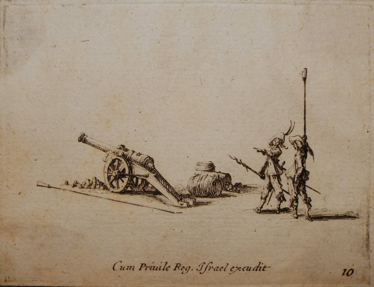 Etching - Les Exercices Militaires 10: Preparing to fire a Canon - Callot