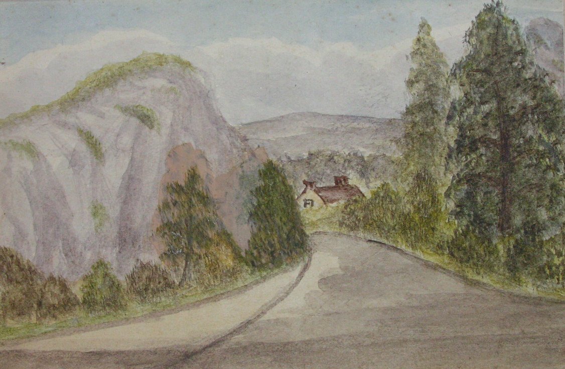 Watercolour - (Road beside a rock face)