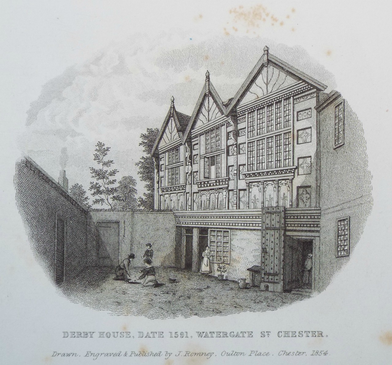 Print - Derby House, Date 1591, Watergate St. Chester. - Romney