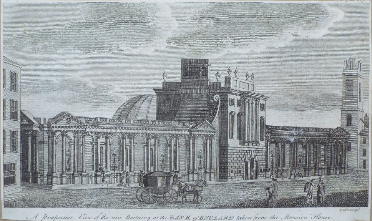 Print - A Perspective View of the new Building at the Bank of England taken from the Mansion House.