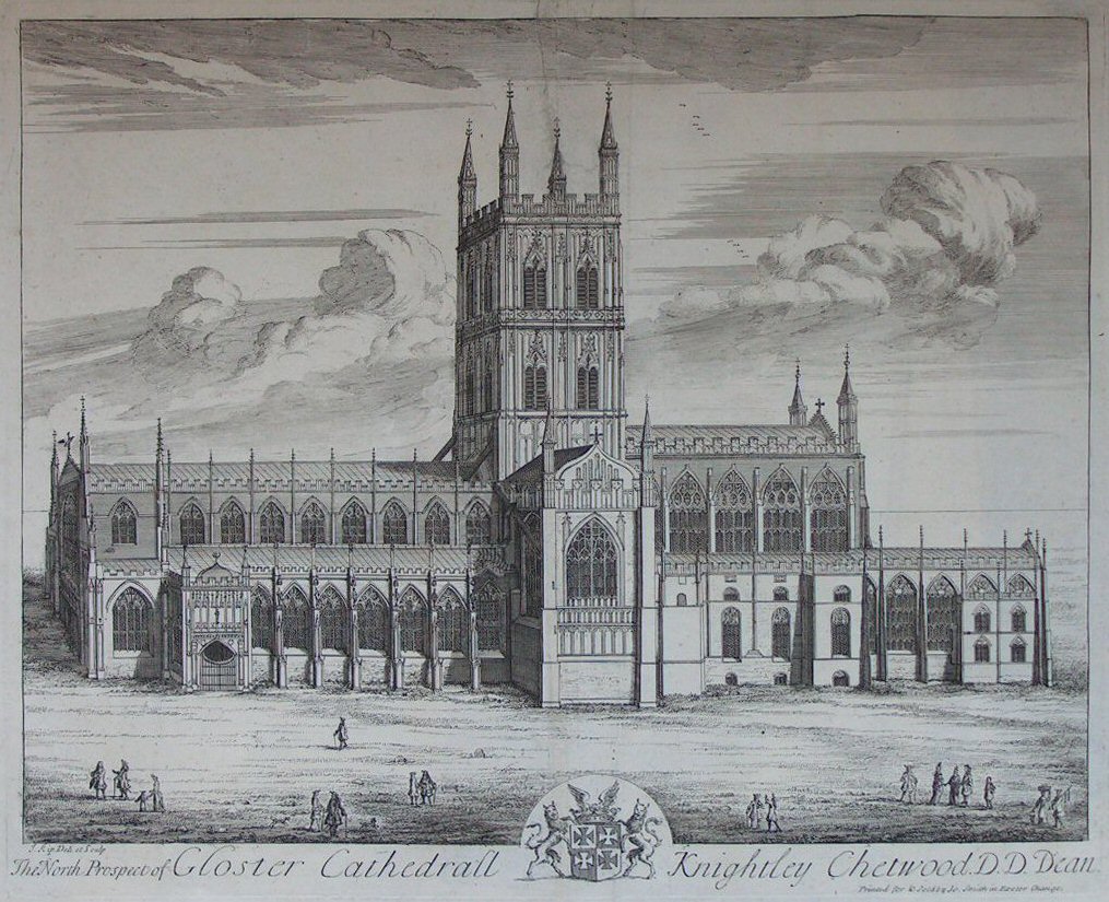 Print - The North Prospect of Gloster Cathedral Knightey Chetwood. D.D. Dean - Kip