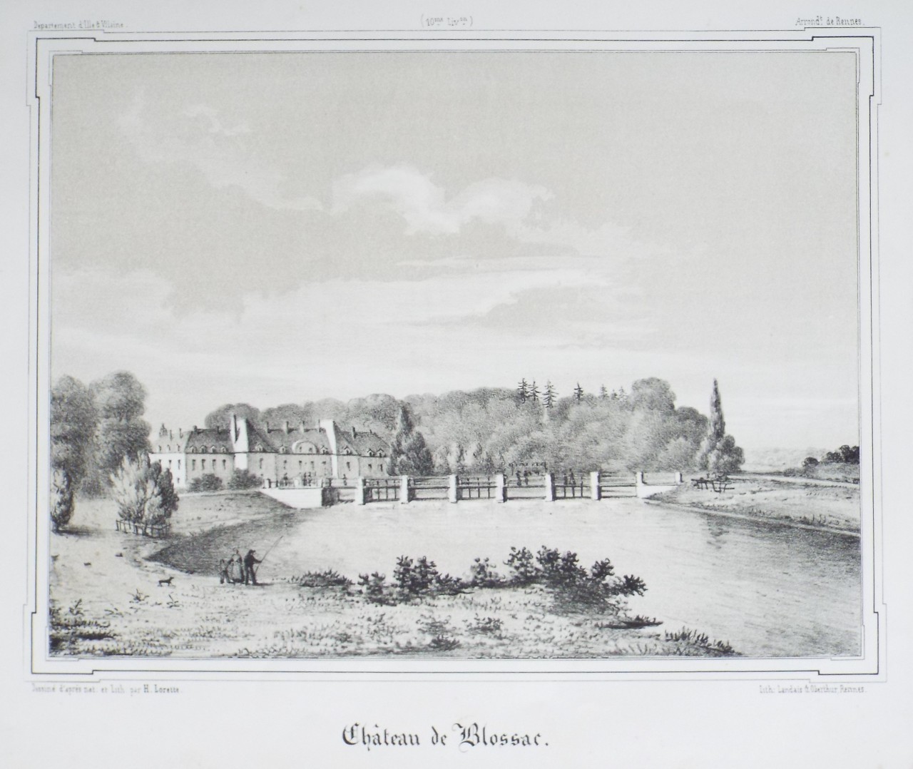 Lithograph - Chateau de Blossac. - Lorette