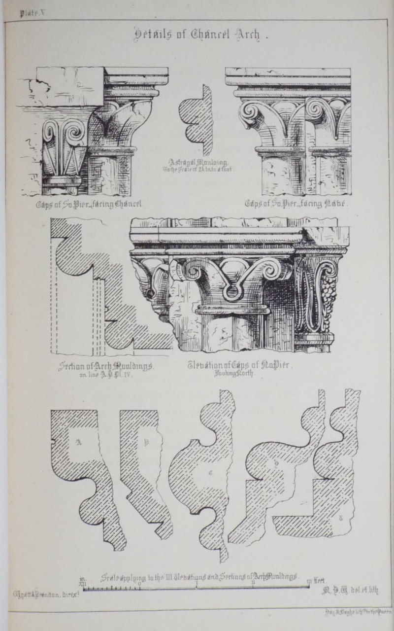 Lithograph - Details of Chancel Arch. - M.