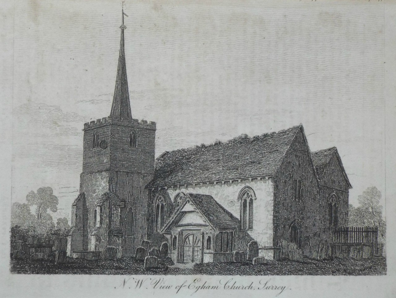 Print - N.W. View of Egham Church, Surrey.