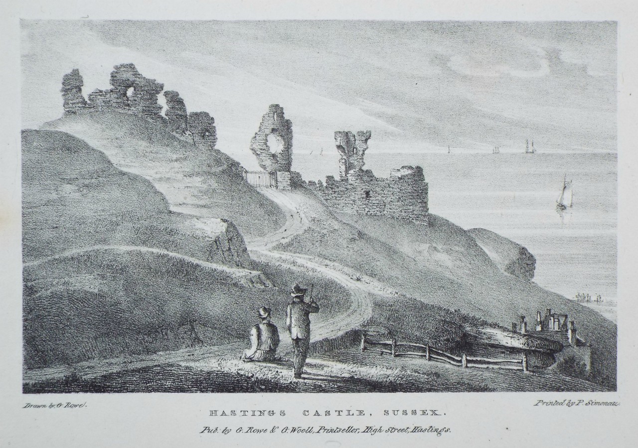 Lithograph - Hastings Castle, Sussex. - Rowe