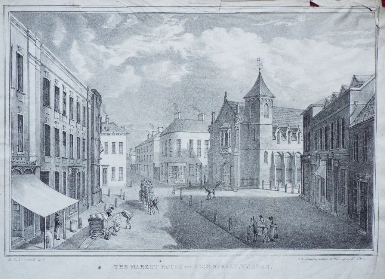 Lithograph - The Market House and High Street, Woburn. - Madeley