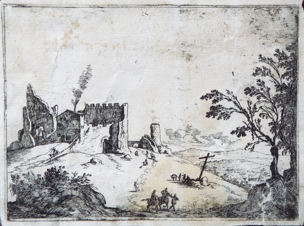 Print - Landscape with ruined castle and cross