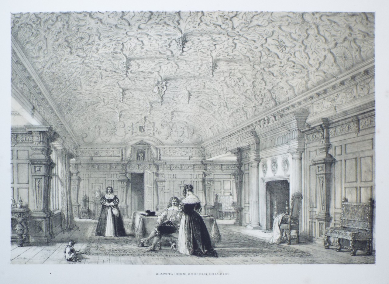 Lithograph - Drawing Room, Dorfold, Cheshire. - Nash