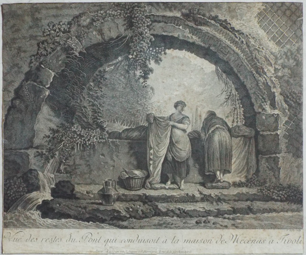 Print - Vue des restes du Pont qui conduisoit a la maison de Mecenas a Tivoli. - Duflos
