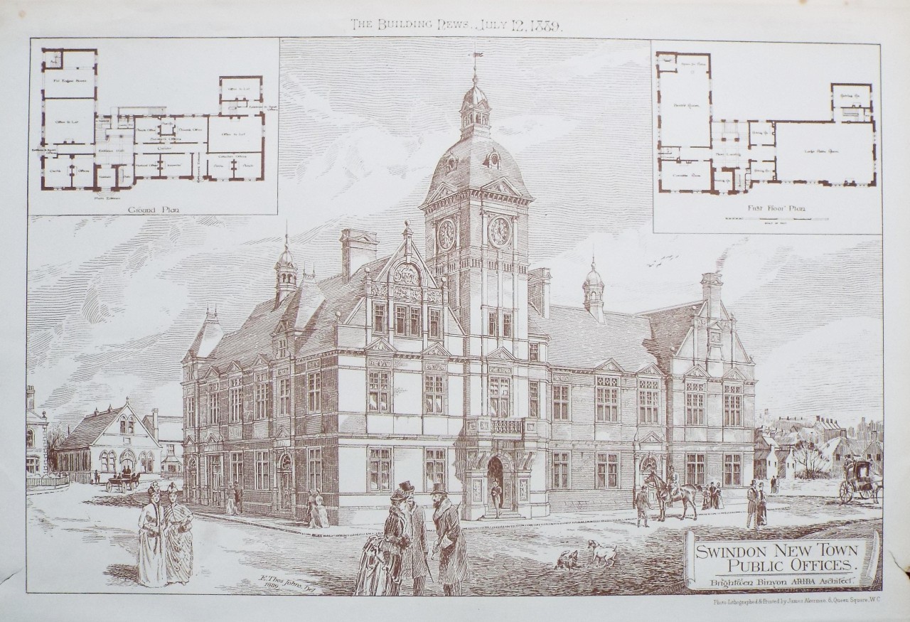 Photo-Lithograph - Swindon New Town Public Offices. Brightwell Binyon ARIBA Architect.