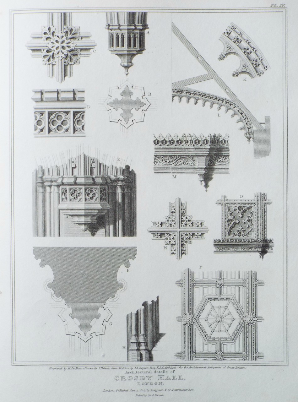 Print - Architectural details of Crosby Hall, London. - Le