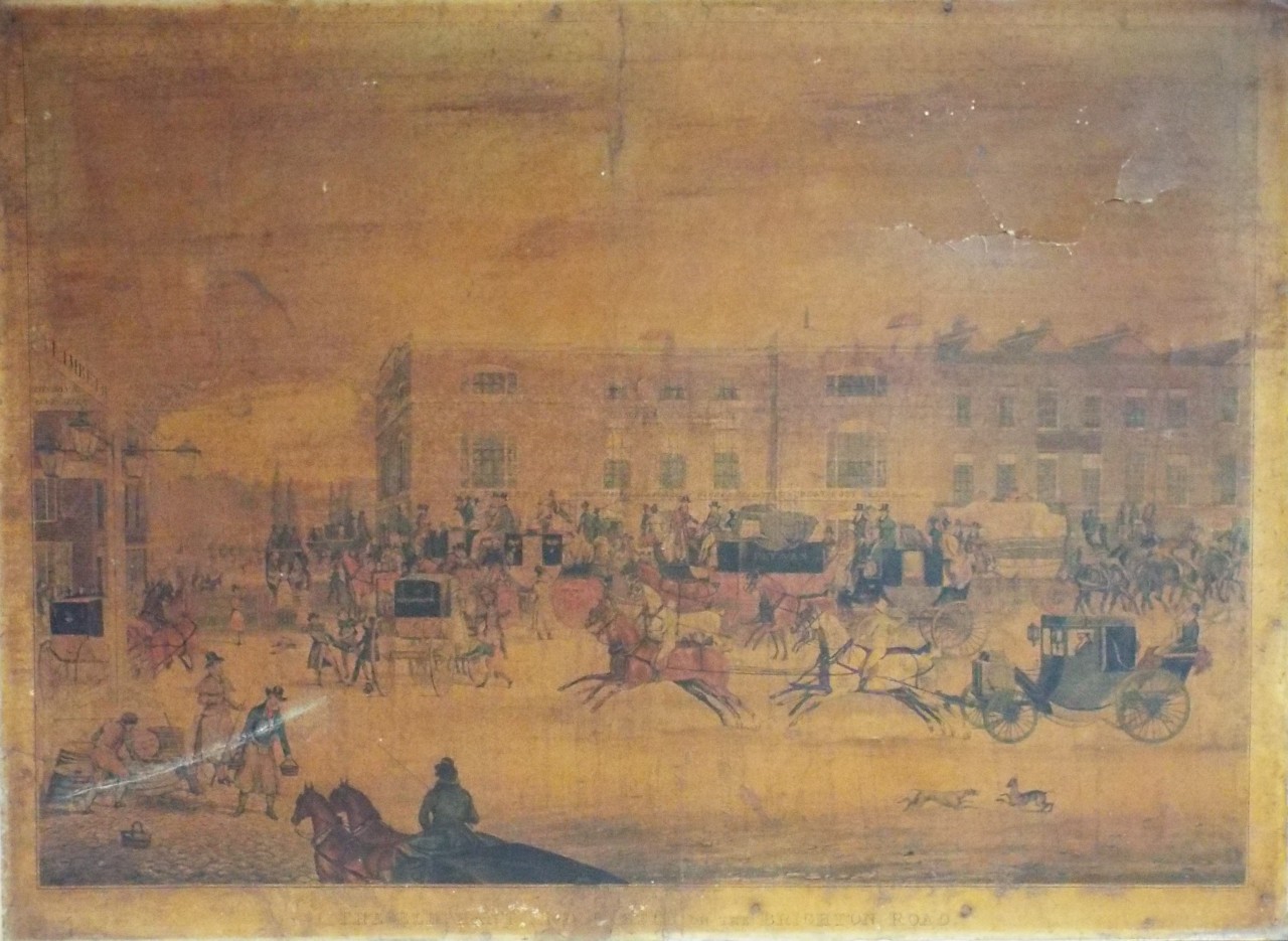 Aquatint - The Elephant and Castle on the Brighton Road. - Fielding