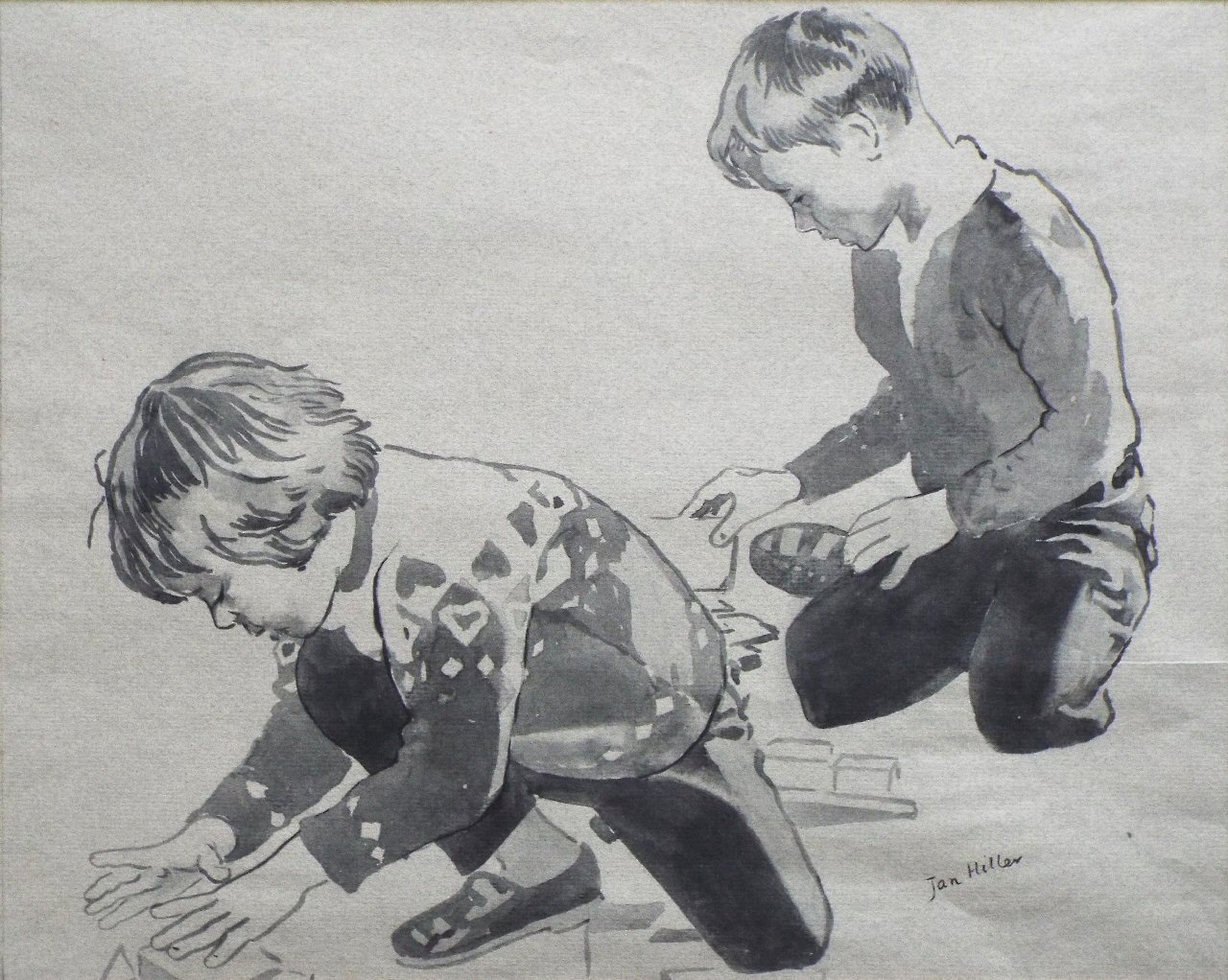 Wash drawing - Concentration. Two Boys.