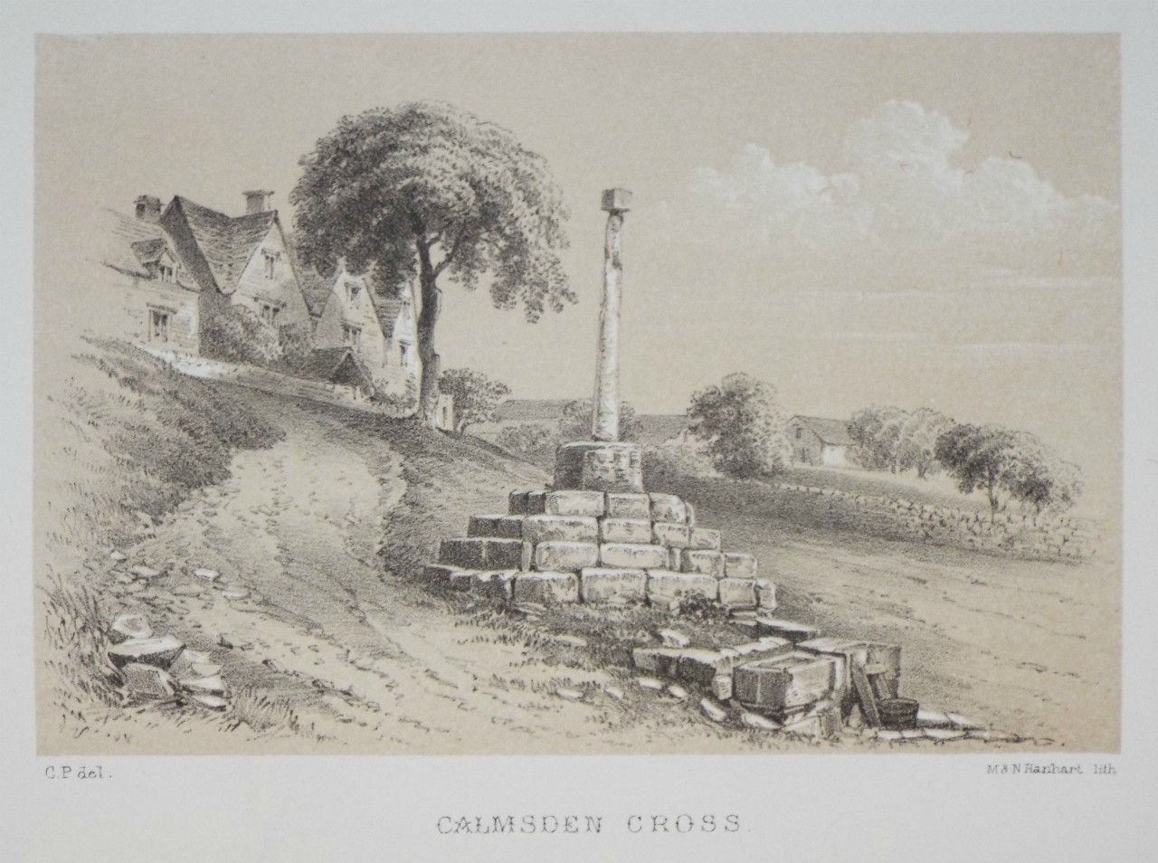 Lithograph - Calmsden Cross. - Hanhart