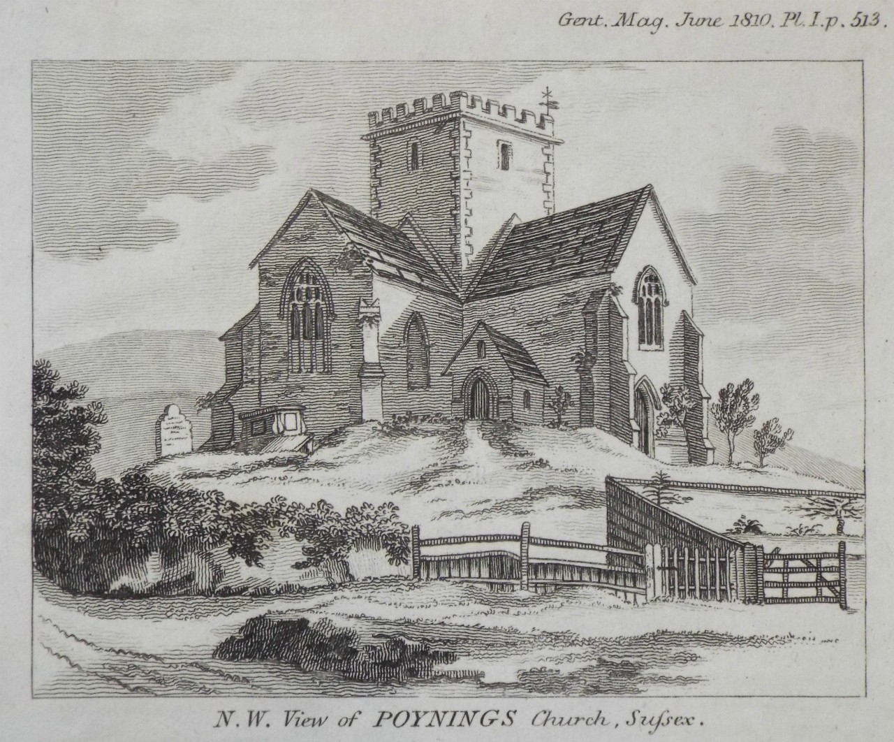 Print - N.W. View of Poynings Church, Sussex. - Cary