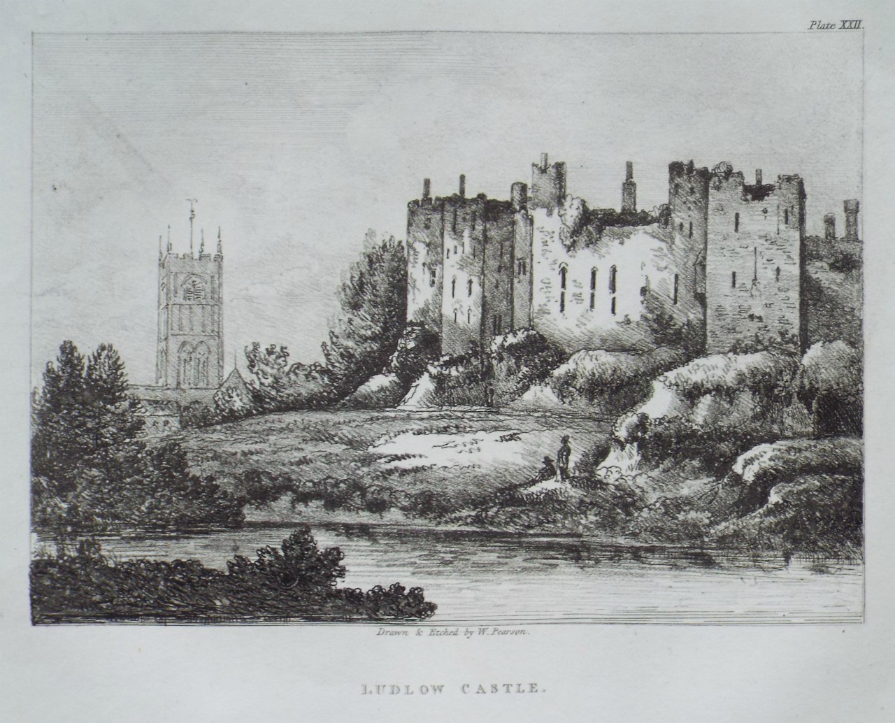 Etching - Ludlow Castle. - Pearson