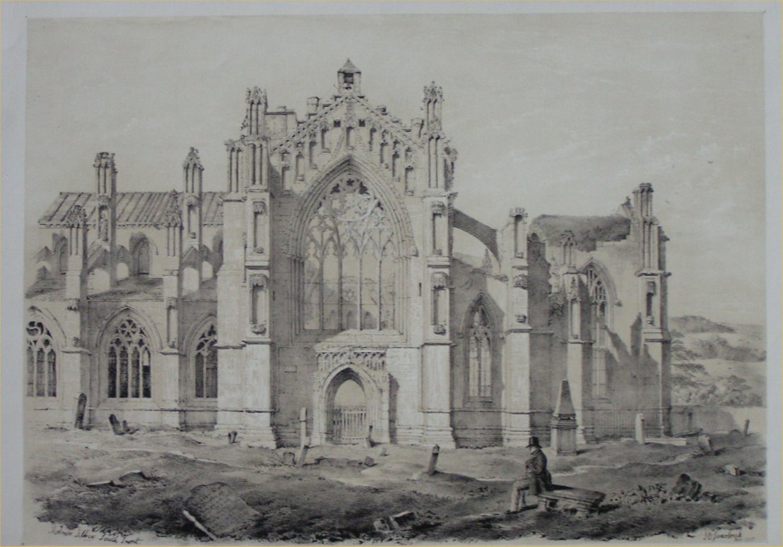 Lithograph - Melrose Abbey South Front