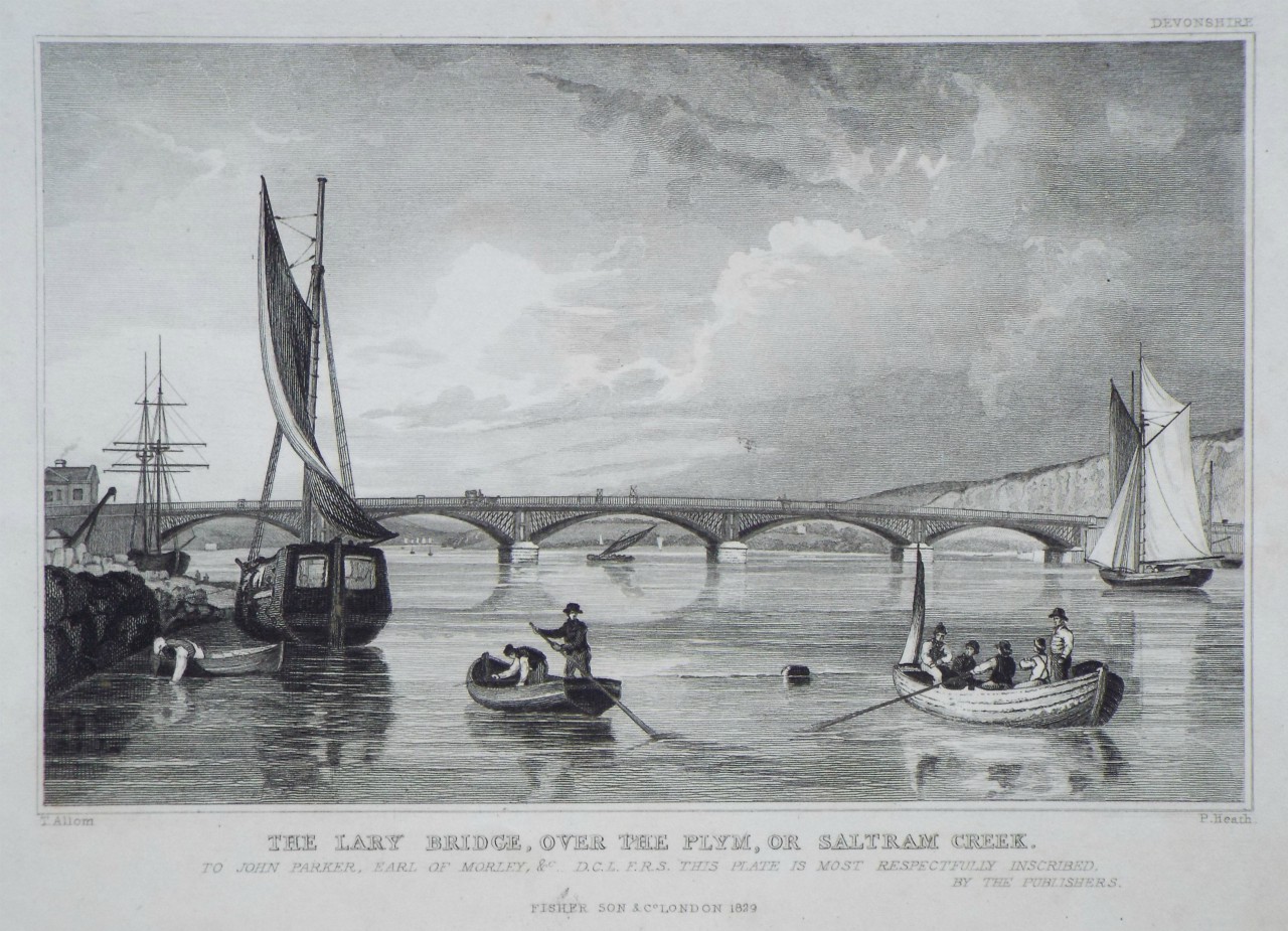 Print - The Lary Bridge, over the Plym, or Saltram Creek. - Heath