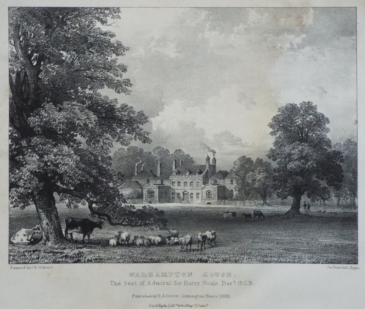 Lithograph - Walhampton House, The Seat of Admiral Sir Harry Neale Bart. G.C.B. - Haghe