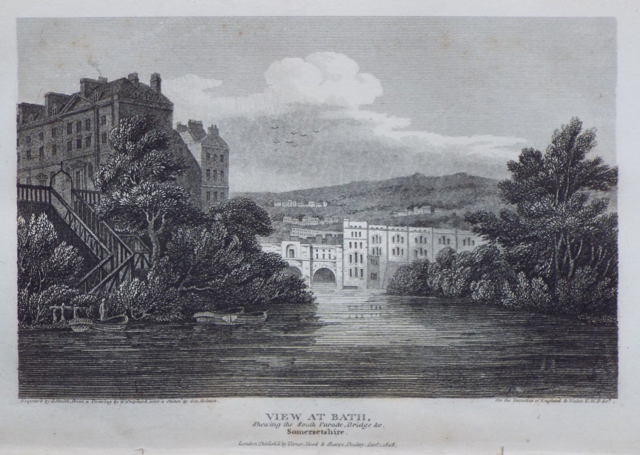 Print - View at Bath. Shewing the South Parade Bridge &c Somersetshire  - Smith