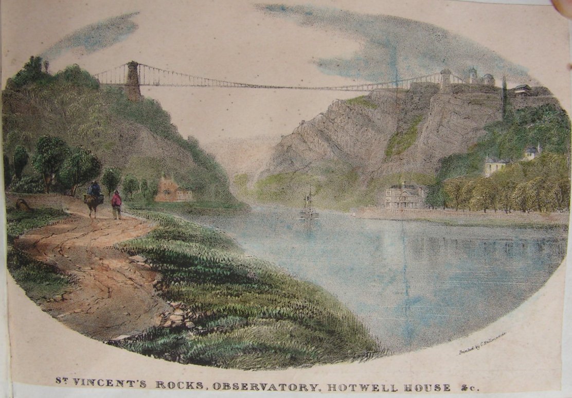 Lithograph - St.Vincent's Rocks, Observatory, Hotwell House &c