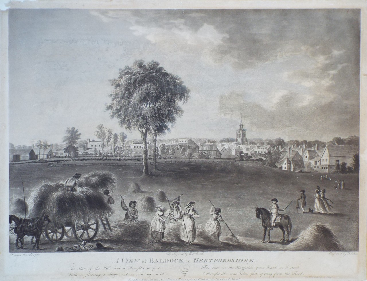 Aquatint - A View of Baldock in Hertfordshire. - Jukes