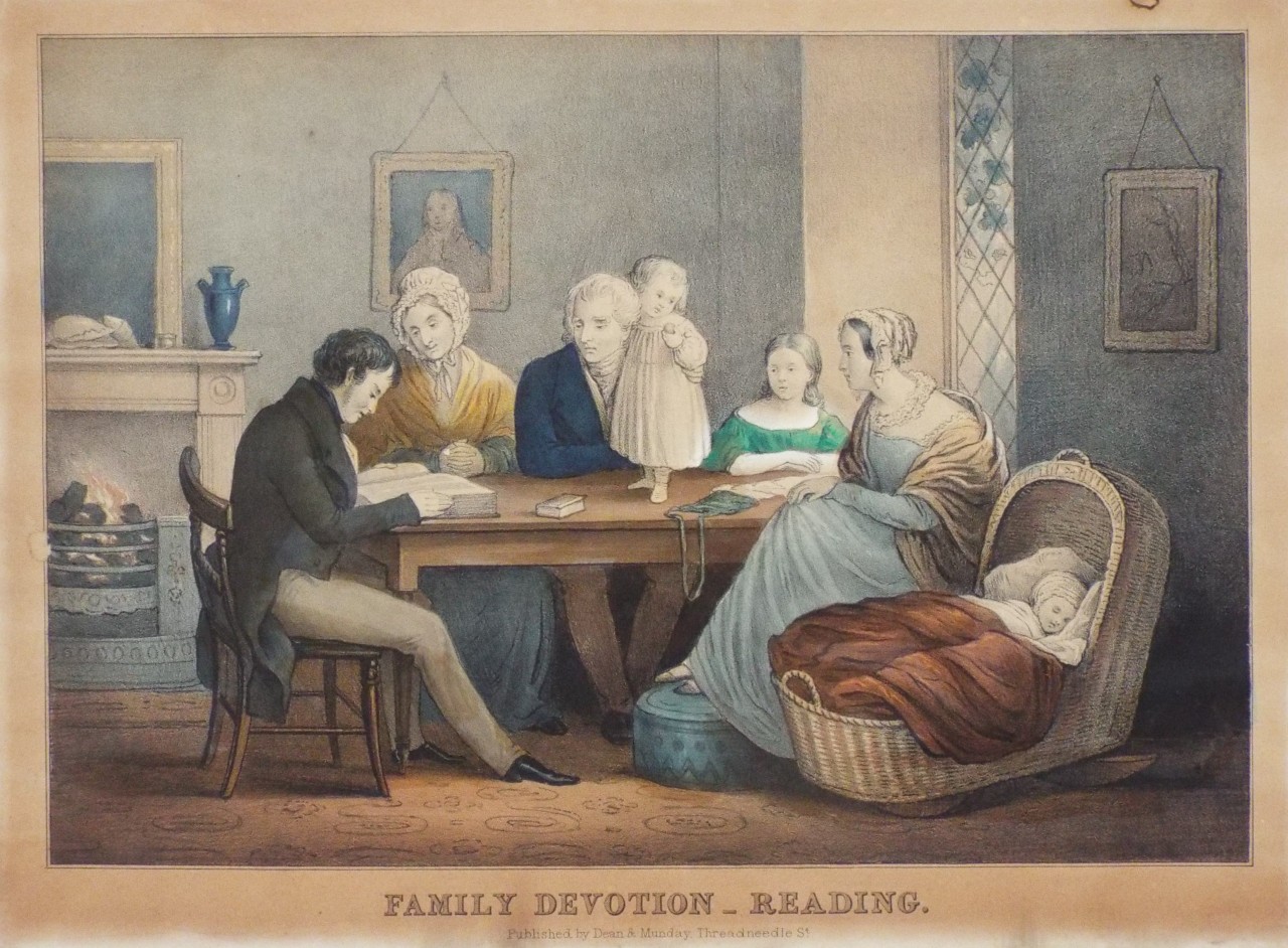 Lithograph - Family Devotion - Reading.