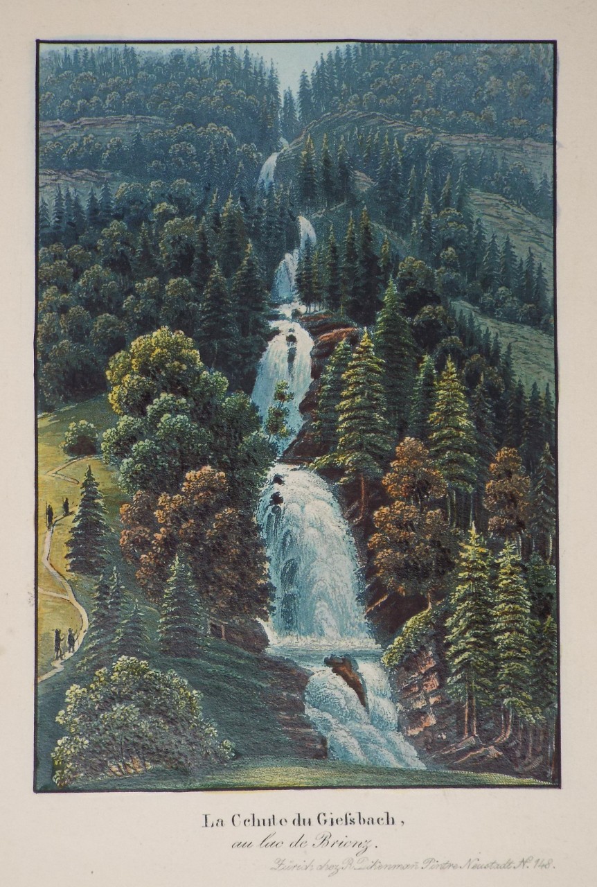 Aquatint - La Cchute du Giessbach, au lac de Brienz.