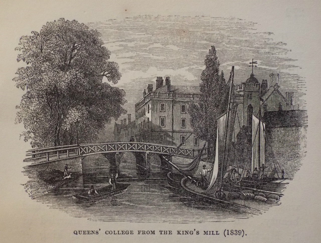 Wood - Queens' College from the King's Mill. (1839)