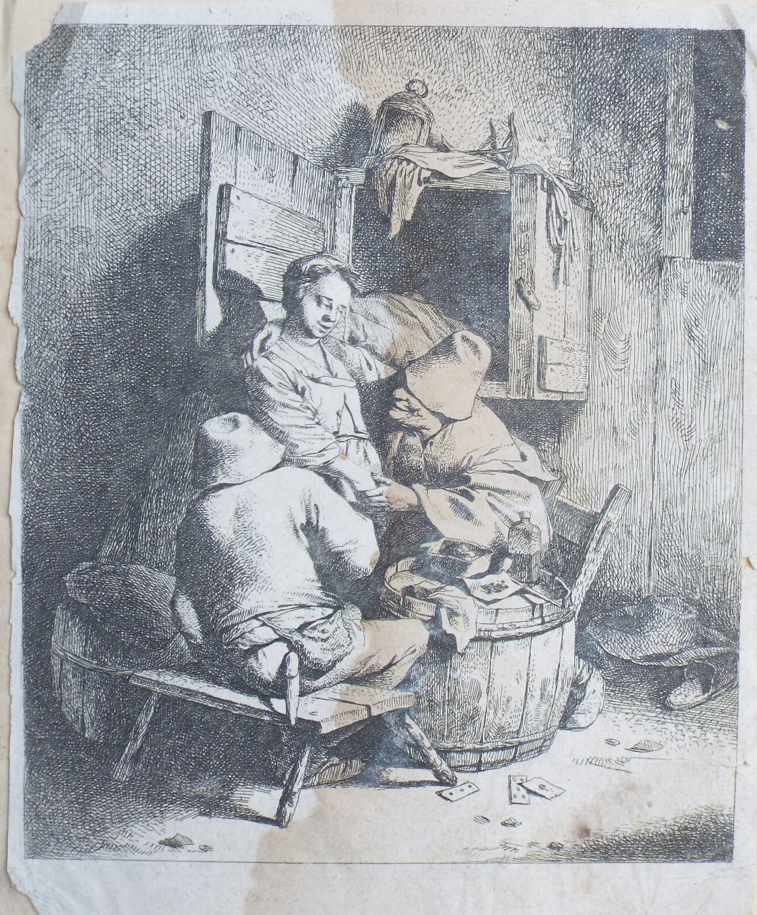 Etching - A Young Tavern Keeper Caressed by an Elderly Peasant - Bega